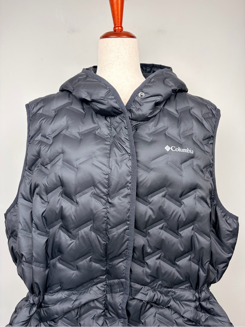 Columbia Omni-Heat Puffer Vest Hooded Black 3X Plus Down Cinch Waist - Picture 2 of 11